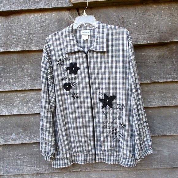 🤍🖤Vintage BonWorth Lightweight Embroidered Jacket Full Zipper Pockets Large - Picture 2 of 13